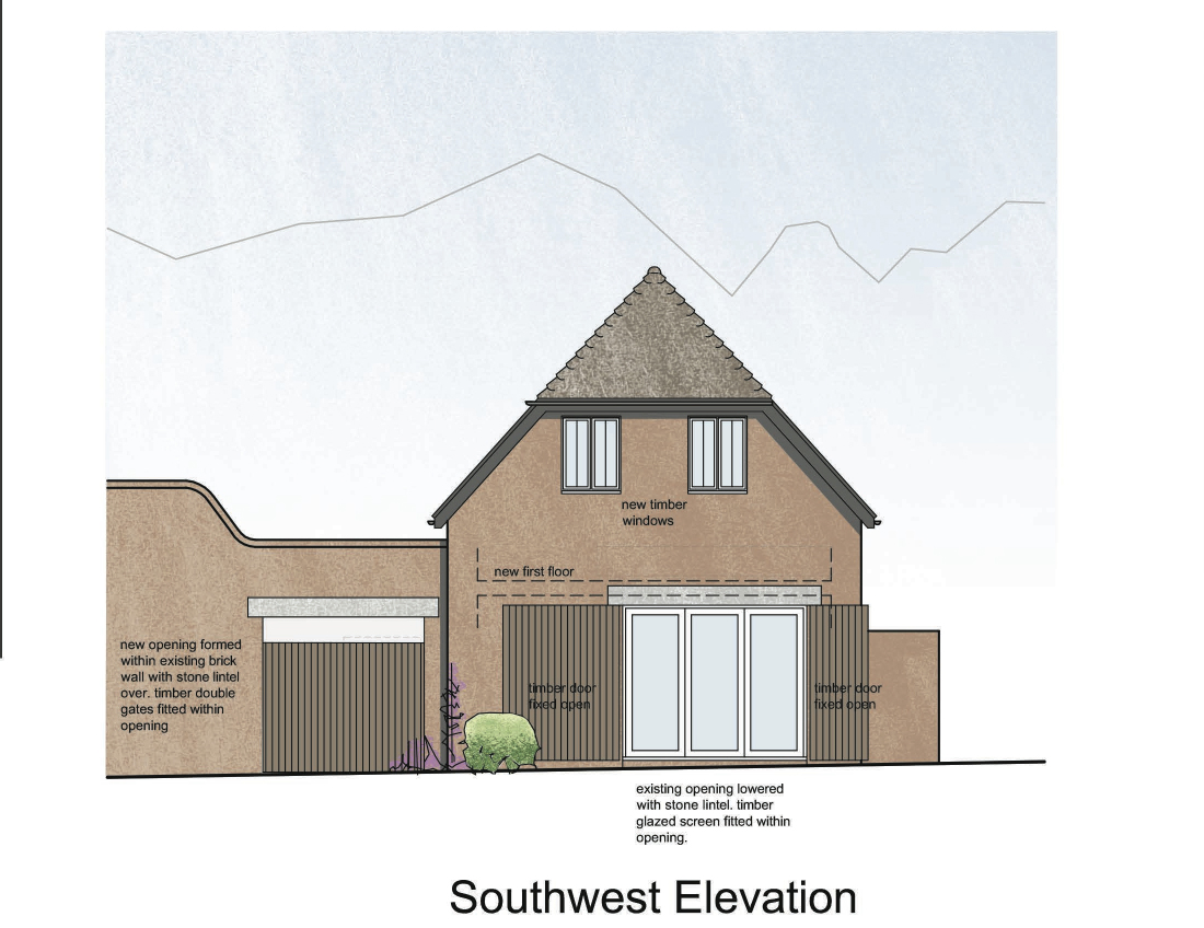 Lot: 97 - BARN WITHIN CITY WALLS WITH PLANNING APPLICATION SUBMITTED FOR CONVERSION - Proposed South West Elevation